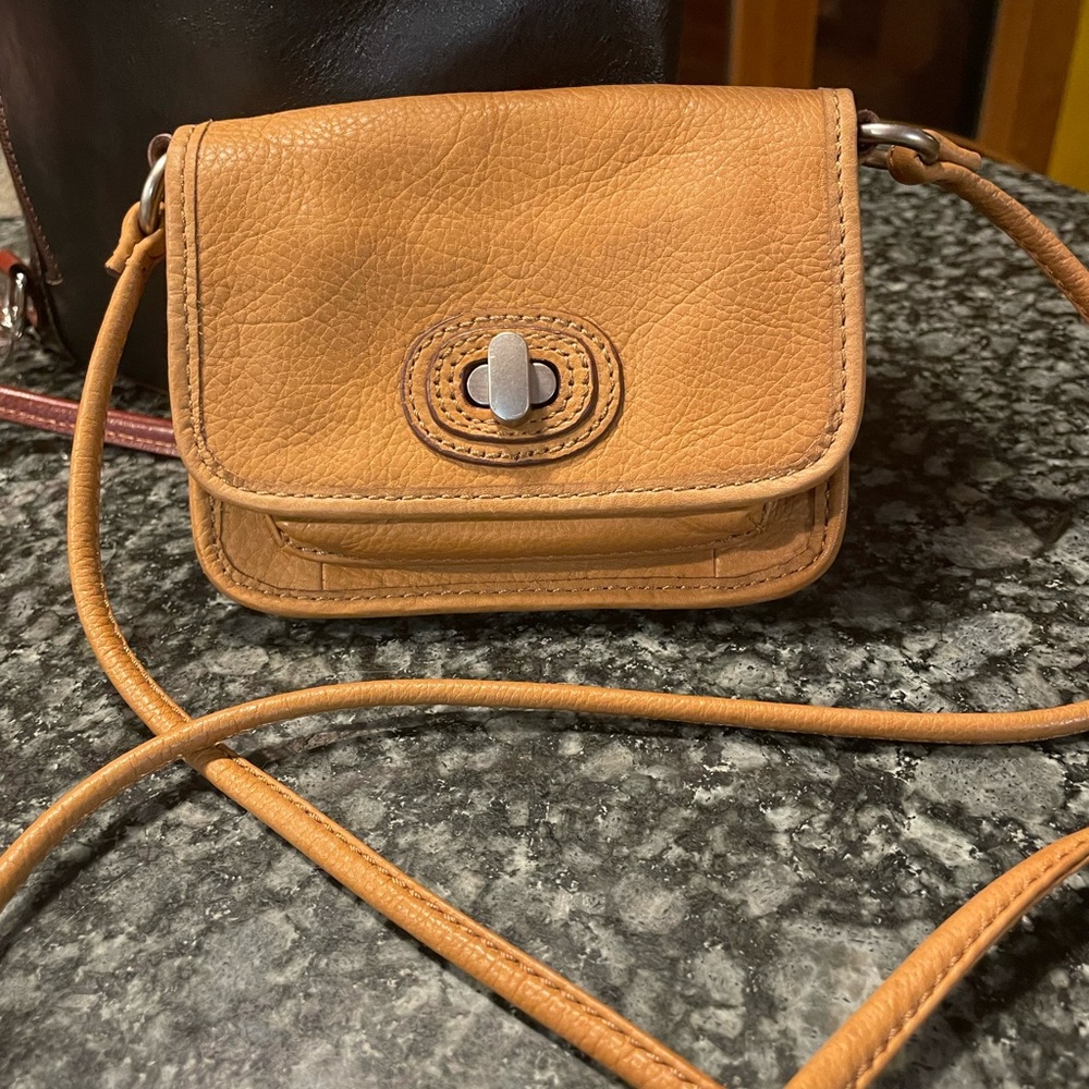 Fossil tan leather crossbody